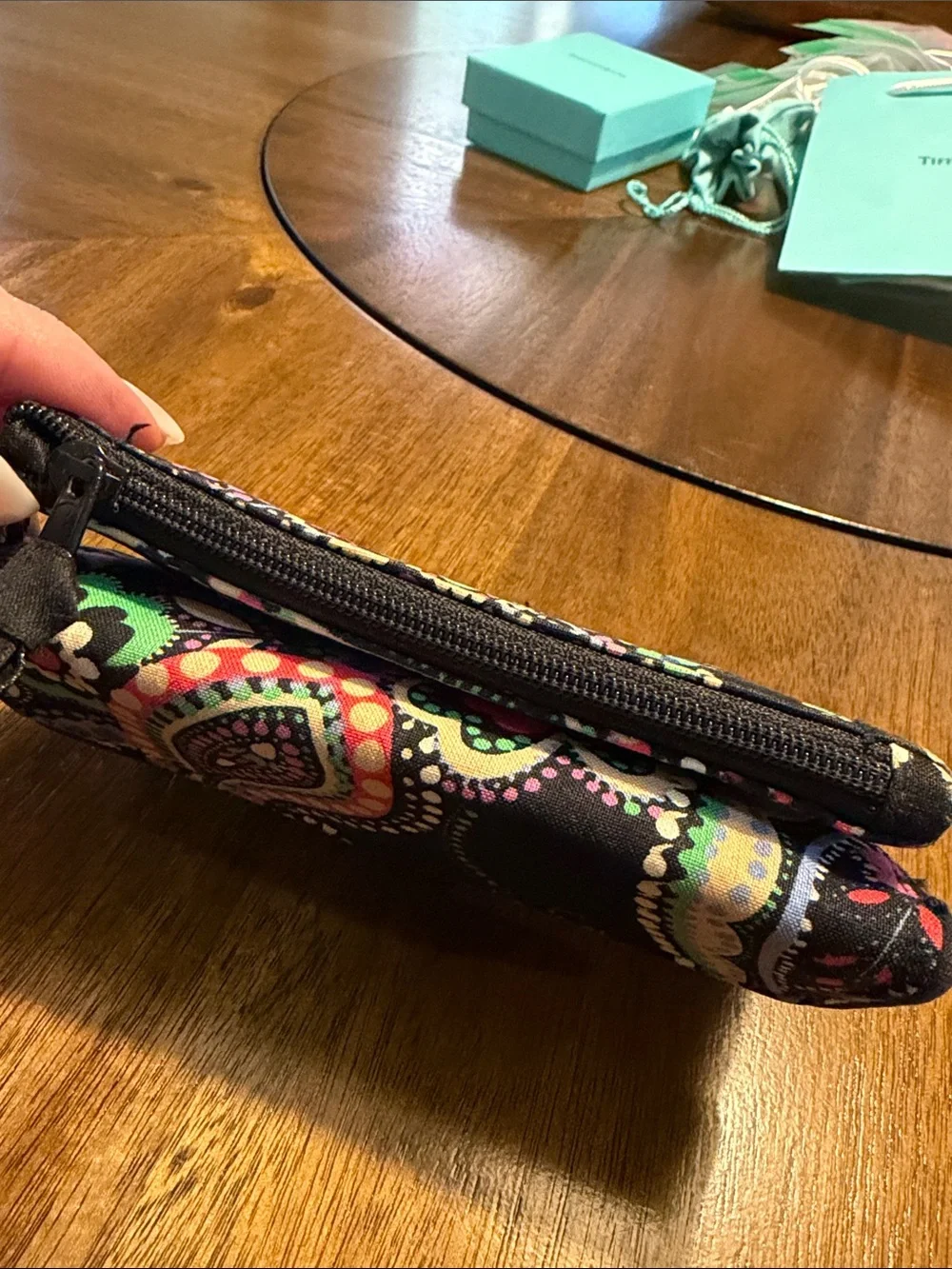 Vera Bradley Black Multicolor Fabric Phone Wallet with Key Ring
